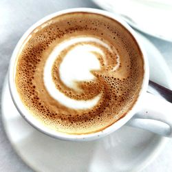 High angle view of cappuccino coffee