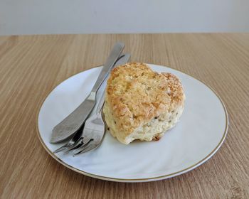 High angle view of breakfast served on table