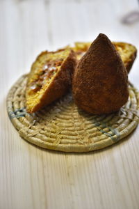 Close-up of dessert in plate on table