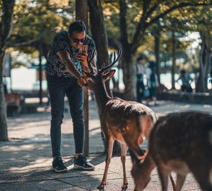Full length of men standing against trees