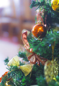 Close-up of christmas decorations on tree