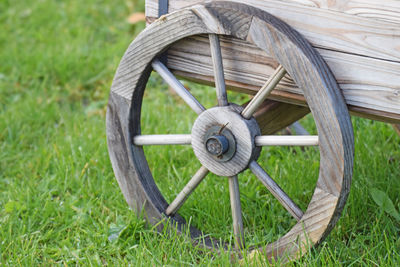 Close-up of wheel on field