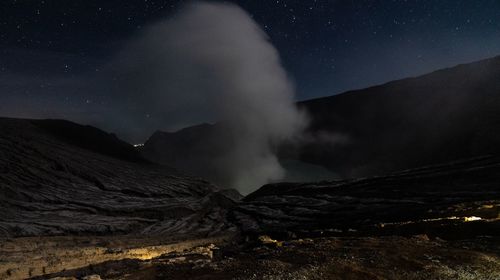 Scenic view of volcanic mountain at night