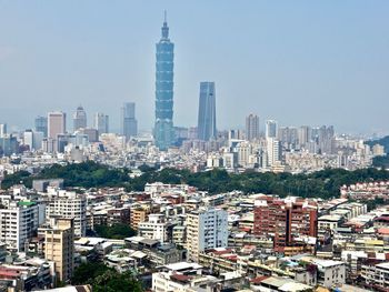 Cityscape against clear sky