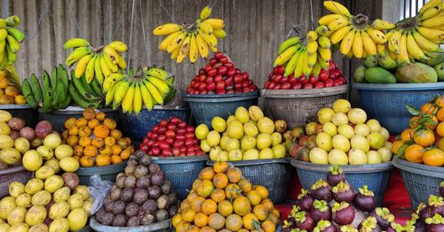 High angle view of fruits for sale at market stall