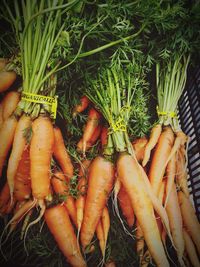 High angle view of vegetables for sale in market