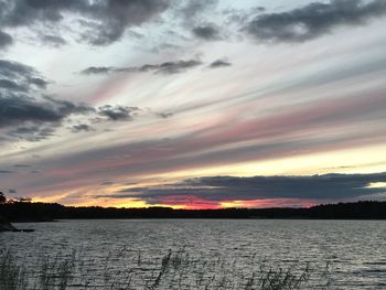 Scenic view of lake against sky during sunset