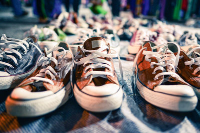 Close-up of shoes for sale