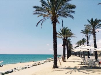 Scenic view of beach against blue sky