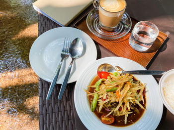 High angle view of food on table