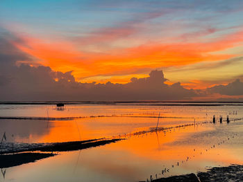 Scenic view of beach against sky during sunset