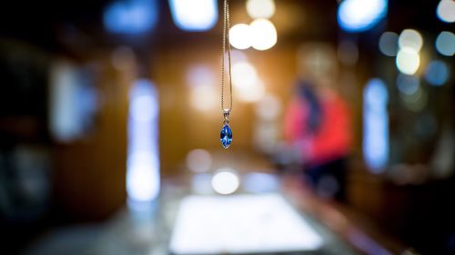 Close-up of diamond necklace