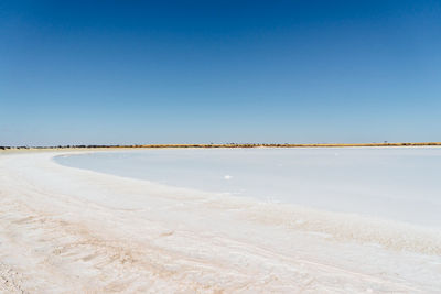 Scenic view of beach against clear blue sky