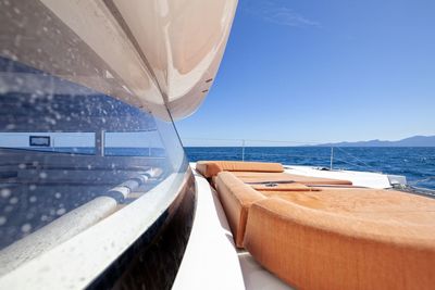 View from the foredeck onboard a cruising cat