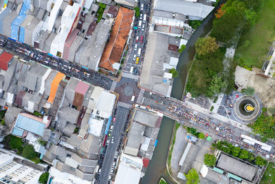 High angle view of buildings in city