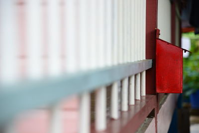 Close-up of railing against blurred background
