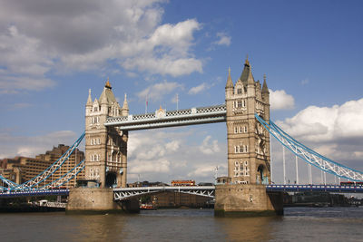 View of bridge over river against cloudy sky