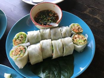 High angle view of food on table