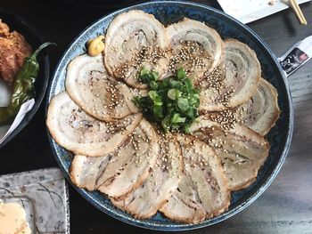 High angle view of food in plate
