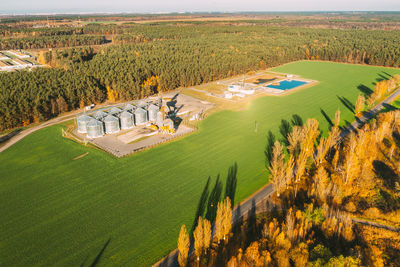 High angle view of people on field