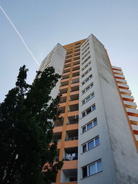 Low angle view of buildings against clear sky