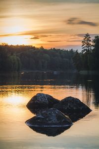 Scenic view of lake at sunset