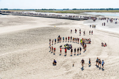 High angle view of people at beach