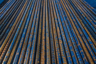 Full frame shot of blue rusty iron rods