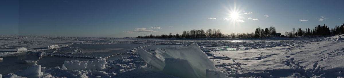 Panoramic view of snowcapped landscape against sky