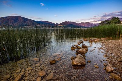 Scenic view of lake against sky