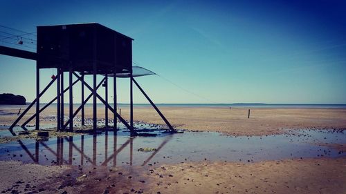 Scenic view of beach against clear sky