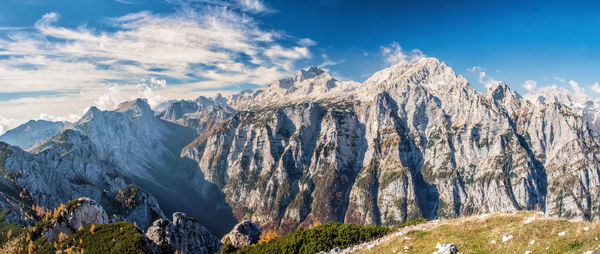 Panoramic view of majestic mountains against sky