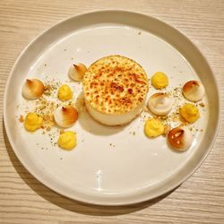 High angle view of dessert served on table