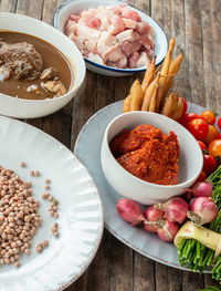 High angle view of food on table