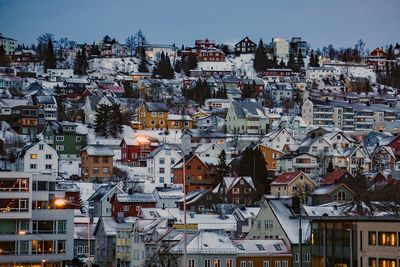 High angle view of townscape against sky