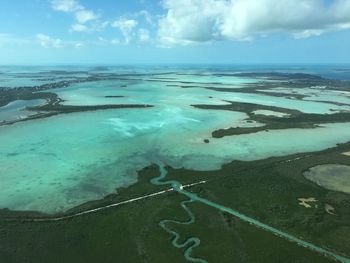 High angle view of sea against sky