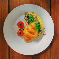 High angle view of food in plate on table