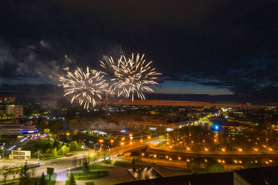 Firework display at night