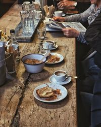High angle view of breakfast on table