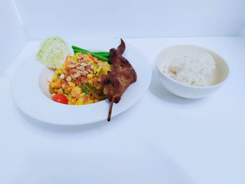 High angle view of food served in plate