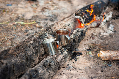 View of fire on wood