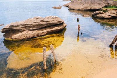 Panoramic view of rocks on beach