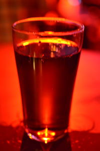 Close-up of beer in glass on table