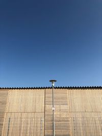 Low angle view of building against clear blue sky