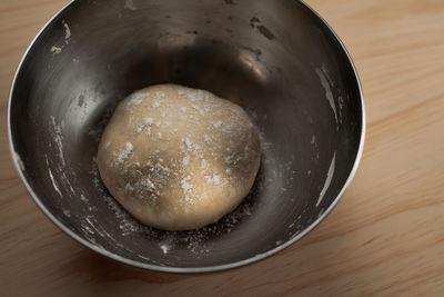 High angle view of egg in container on table