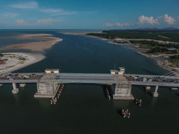 High angle view of bridge over river against sky