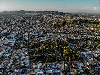 High angle view of townscape against sky