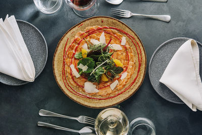High angle view of food on table