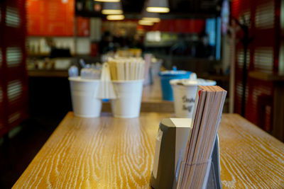 Close-up of empty chairs and table in restaurant