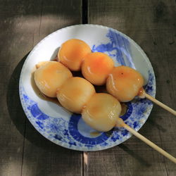 High angle view of breakfast in plate on table